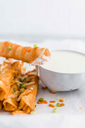 Buffalo turkey taquitos and dip