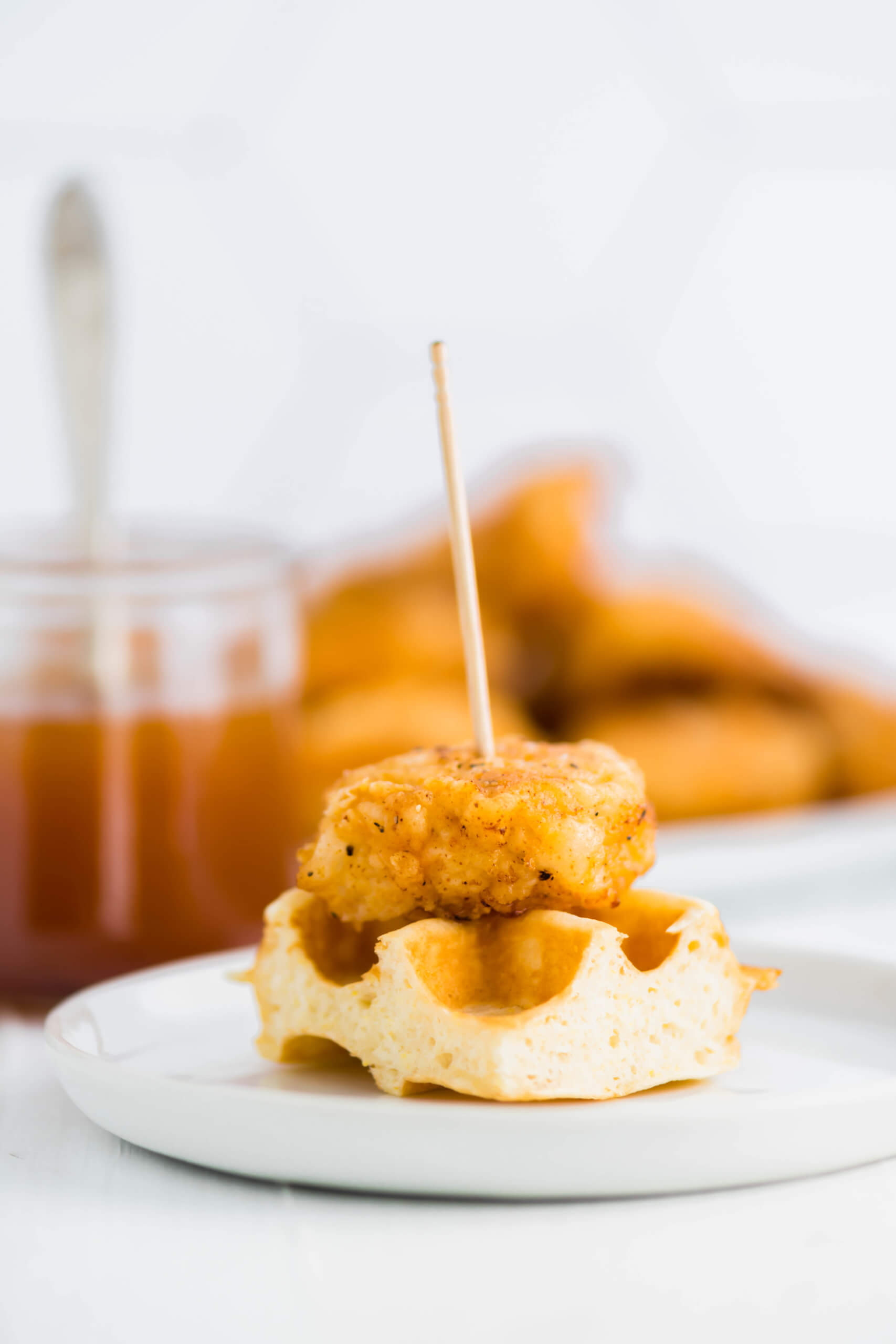fried turkey and waffle bites closeup 