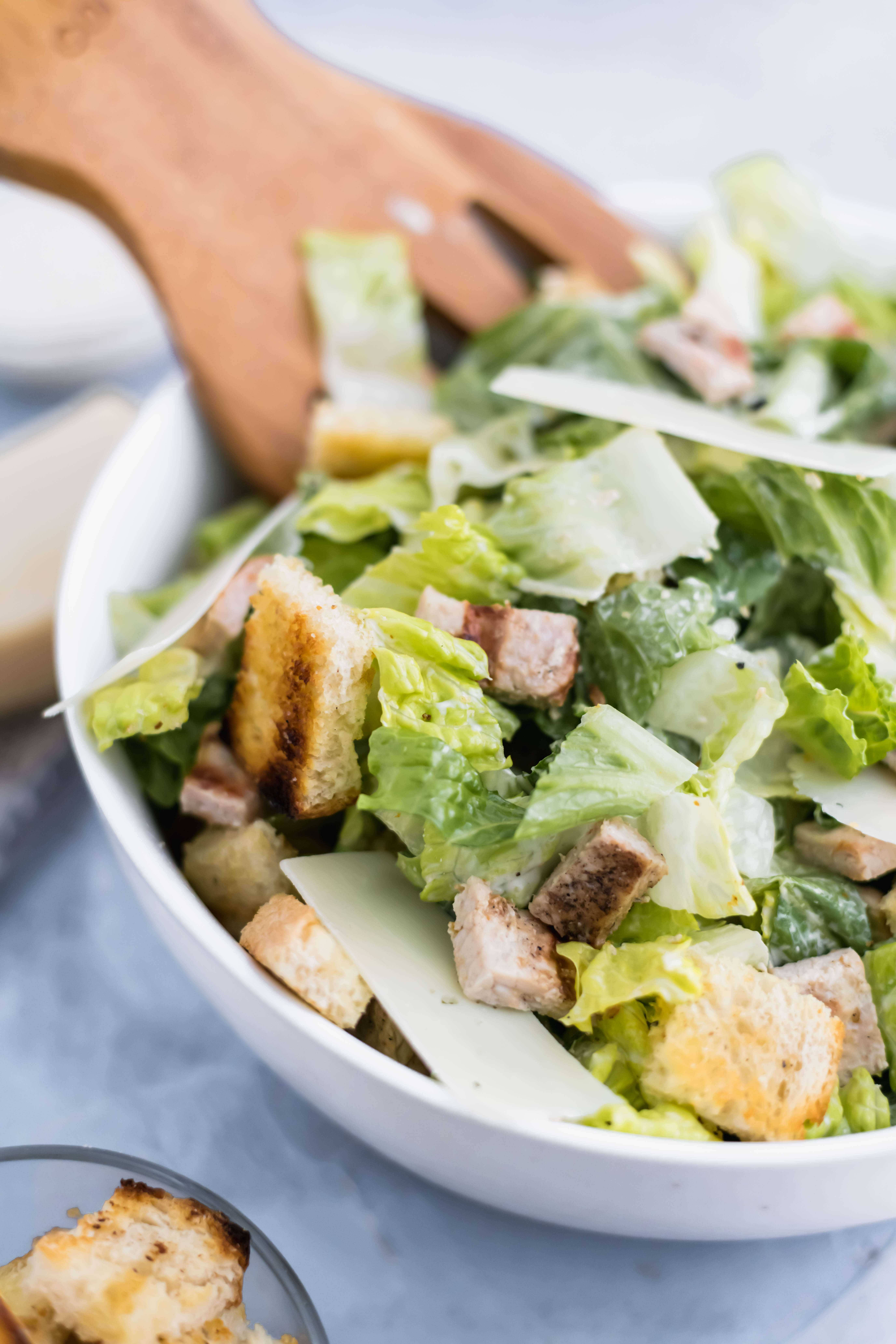 turkey caesar salad in a bowl